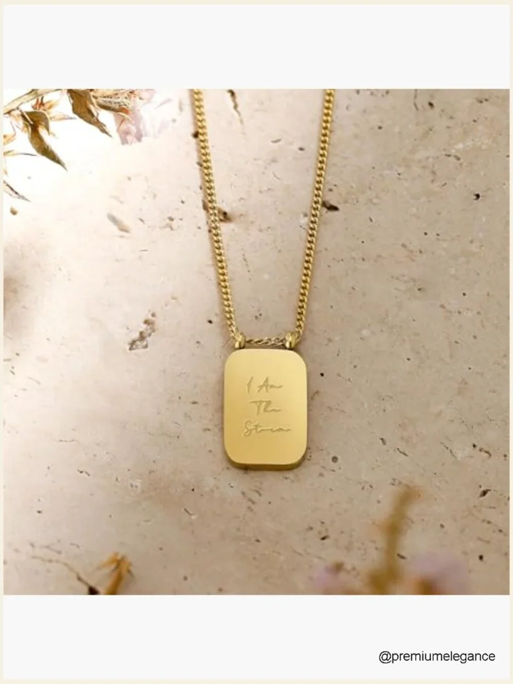 Inspirational Gold Pendant Necklace I Am The Storm Square Chain
